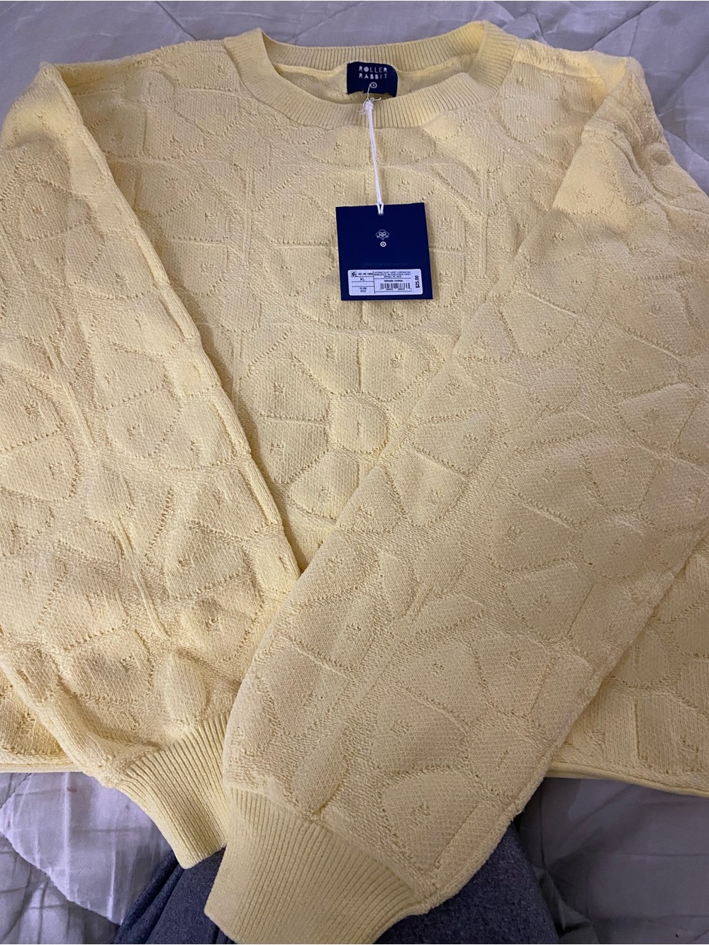 Roller Rabbit Pale Yellow Textured Crewneck Sweater